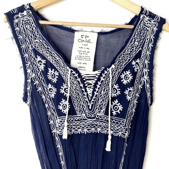 Free People FP One Fez Dress XS Embroidered Boho Peasant Mini Slip Sun Dress - Picture 4 of 9